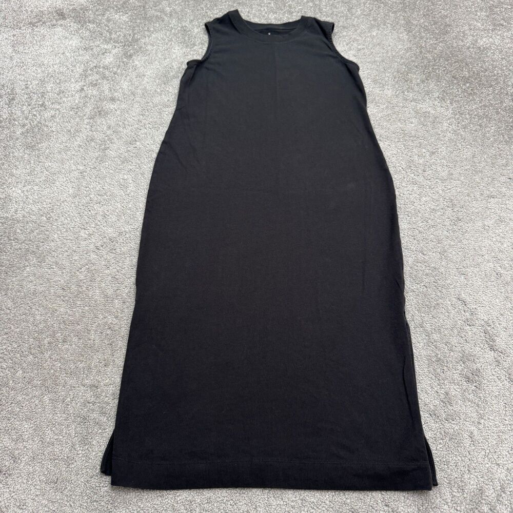 Everlane Organic Cotton Crew Neck Midi Shift Tank Dress Women XS Black Side Slit